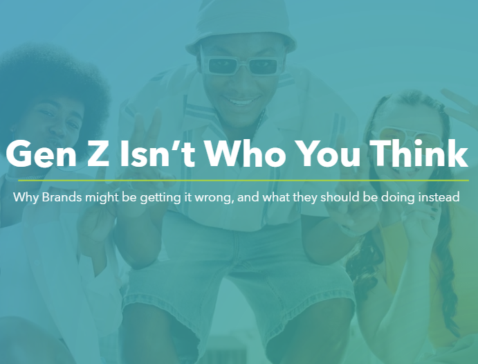 Diverse group of smiling young adults in a teal-tinted photo, used as a hero image for an article about Gen Z misconceptions.