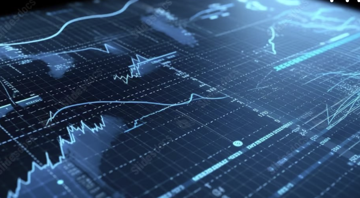 Blue-toned financial chart with multiple trend lines and grid, representing market data visualization.